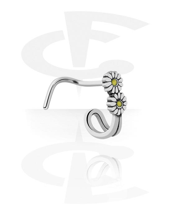 Nose Jewellery & Septums, Curved nose stud (surgical steel, silver, shiny finish) with daisy attachment, Surgical Steel 316L