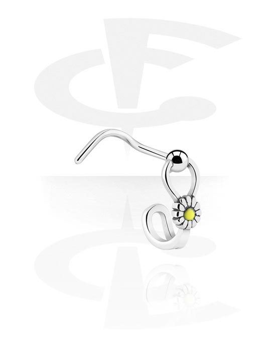 Nose Jewellery & Septums, Curved nose stud (surgical steel, silver, shiny finish) with daisy attachment, Surgical Steel 316L