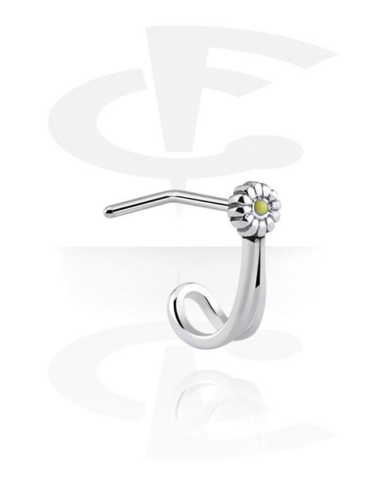 Nose Jewellery & Septums, L-shaped nose stud (surgical steel, silver, shiny finish) with daisy attachment, Surgical Steel 316L