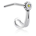 Piercings nez & Septums, Piercing nez en L (acier chirurgical, argent, finition brillante) avec accessoire marguerite, Acier chirurgical 316L