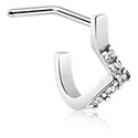 Næsesmykker og septums, L-formet næsestud (kirurgisk stål, sølv, blank finish) med krystaller, Kirurgisk stål 316L
