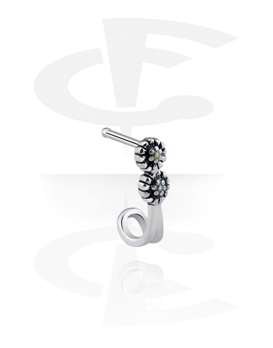 Nose Jewelry & Septums, Straight nose stud (surgical steel, silver, shiny finish) with daisy attachment, Surgical Steel 316L