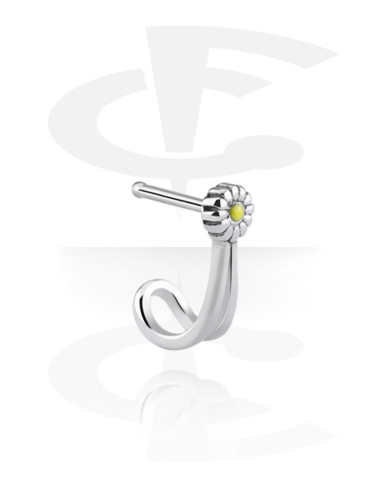 Nose Jewellery & Septums, Straight nose stud (surgical steel, silver, shiny finish) with daisy attachment, Surgical Steel 316L