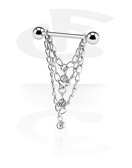 Piercings téton, Piercing téton avec chaîne avec pierre en crystal, Acier chirurgical 316L