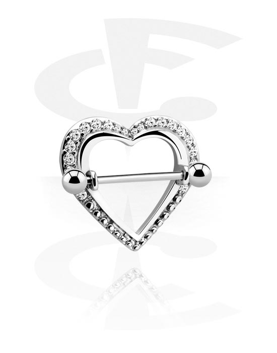 Piercings téton, Piercing téton avec motif coeur et pierres en cristal, Acier chirurgical 316L
