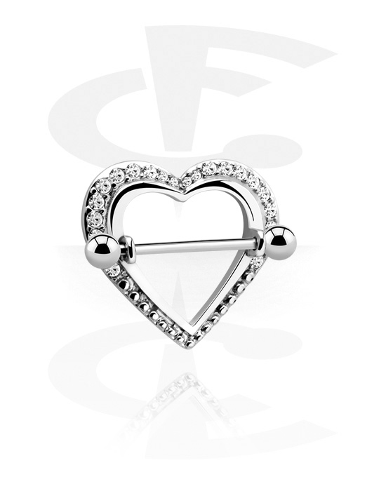 Piercings téton, Piercing téton avec motif coeur et pierres en cristal, Acier chirurgical 316L