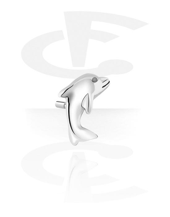 Kuličky, kolíčky a další, Koncovka na push-fit tyčinky (chirurgická ocel, stříbrná, lesklý povrch) s designem delfín, Chirurgická ocel 316L