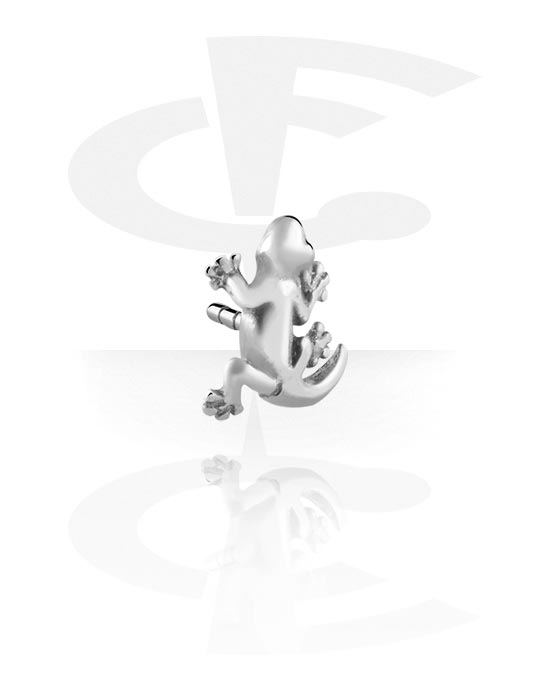 Boules, barres & plus, Accessoire pour barre push-fit (acier chirurgical argent, finition brillante) avec motif gecko, Acier chirurgical 316L