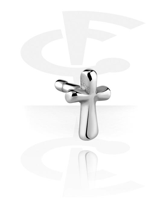Kuličky, kolíčky a další, Koncovka na push-fit tyčinky (chirurgická ocel, stříbrná, lesklý povrch) s designem kříž, Chirurgická ocel 316L