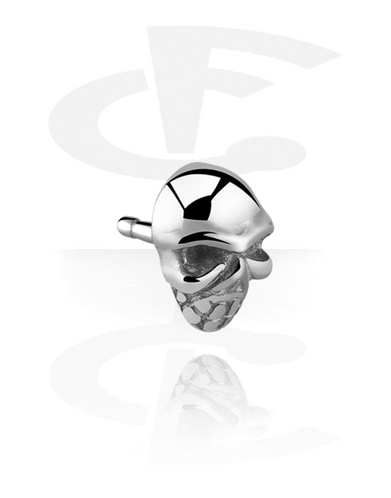 Kuler og staver ++, Feste for push-fit pinner (kirurgisk stål, sølv, skinnende finish) med hodeskalledesign, Kirurgisk stål 316L