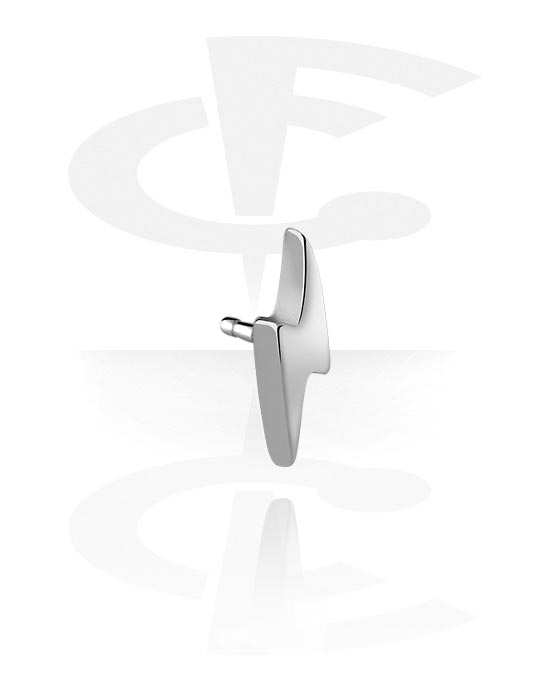 Kugler, stave m.m., Vedhæng til stav med push fit (kirurgisk stål, sølv, blank finish) med lyn-motiv, Kirurgisk stål 316L