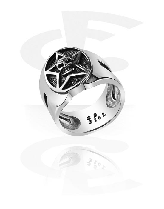 Fingerringe, Ring mit Stern und Totenkopf-Design, Chirurgenstahl 316L