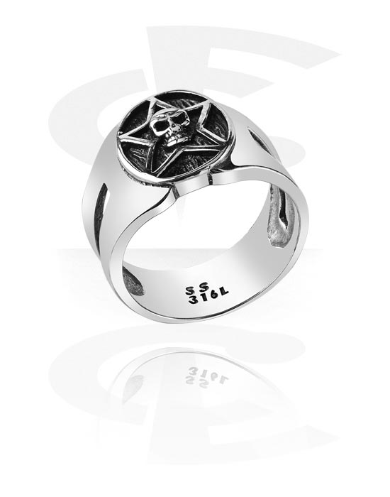 Prsteny, Kroužek s Hvězdou a designem lebka, Chirurgická ocel 316L