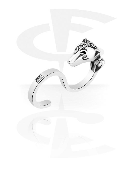 Fingerringe, Ring mit Tiger-Design und Kristallsteinchen, Chirurgenstahl 316L