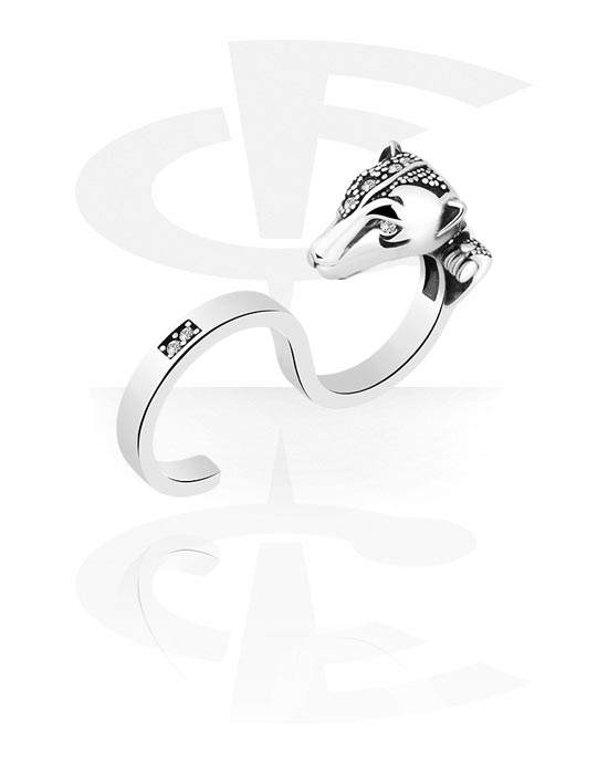 Rings, Ring with tiger design and crystal stones, Surgical Steel 316L