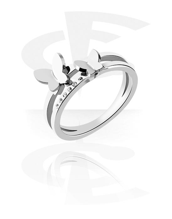 Anéis, Anel com design borboleta e pedras de cristal, Aço cirúrgico 316L