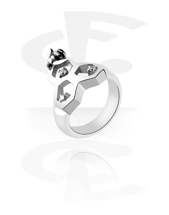 Fingerringe, Ring mit Bienen-Design und Kristallsteinchen, Chirurgenstahl 316L