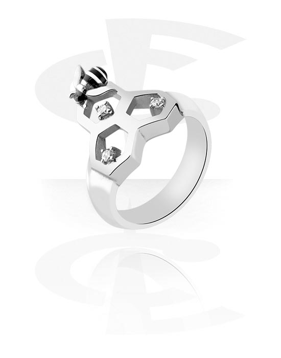 Anéis, Anel com design abelha e pedras de cristal, Aço cirúrgico 316L
