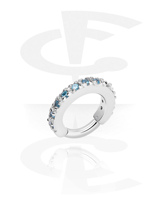 Anéis piercing, Multi-purpose clicker (aço cirúrgico, prata, acabamento brilhante) com pedras de cristal, Aço cirúrgico 316L
