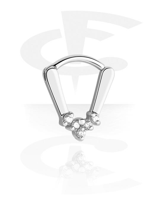 Piercing Rings, Piercing clicker (surgical steel, silver, shiny finish) with crystal stones, Surgical Steel 316L