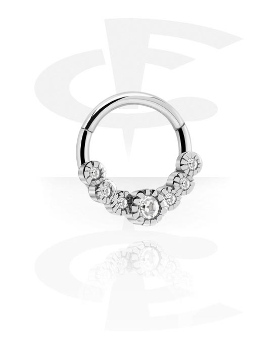 Anéis piercing, Multi-purpose clicker (aço cirúrgico, prata, acabamento brilhante) com design de flor e pedras de cristal, Aço cirúrgico 316L