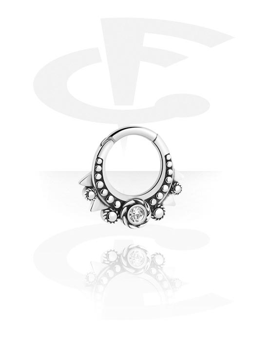 Piercing Rings, Piercing clicker (surgical steel, silver, shiny finish) with crystal stone, Surgical Steel 316L