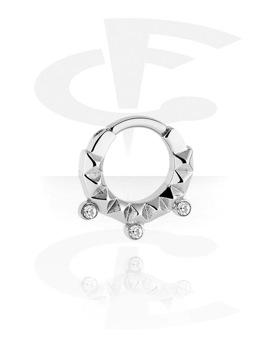 Pírsingové krúžky, Pírsingový clicker (chirurgická oceľ, strieborná, lesklý povrch) s kryštálové kamene, Chirurgická oceľ 316L