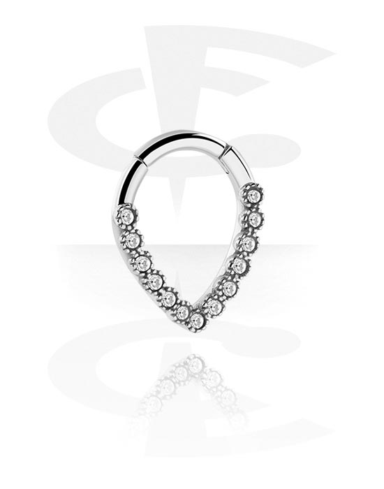 Piercingové kroužky, Piercingový clicker (chirurgická ocel, stříbrná, lesklý povrch) s krystalovými kamínky, Chirurgická ocel 316L