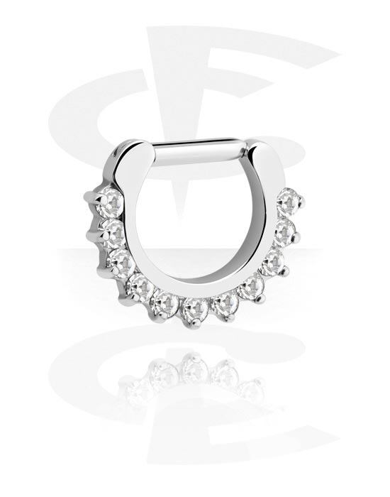 Nose Jewelry & Septums, Septum clicker (surgical steel, silver, shiny finish) with crystal stones, Surgical Steel 316L