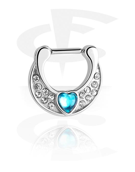 Nose Jewellery & Septums, Septum clicker (surgical steel, silver, shiny finish) with crystal stone, Surgical Steel 316L