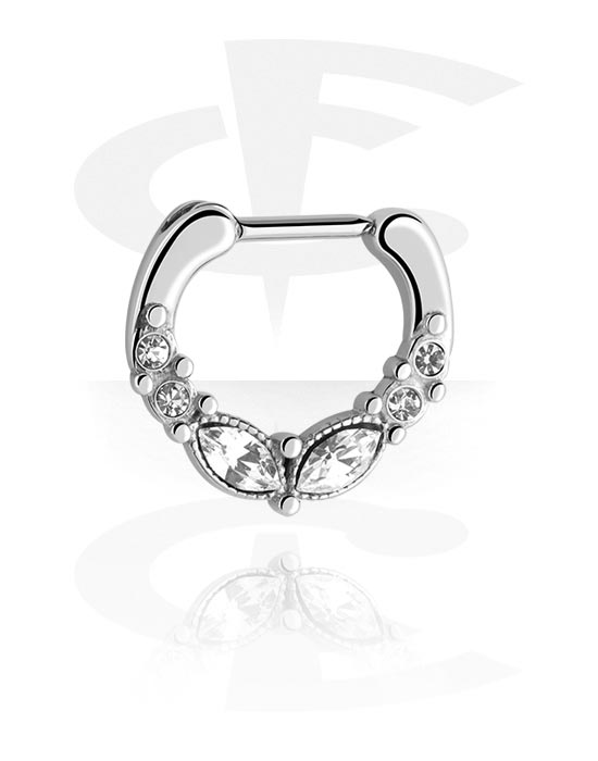Piercing al naso & Septums, Septum clicker (acciaio chirurgico, argento, finitura lucida) con cristallini, Acciaio chirurgico 316L