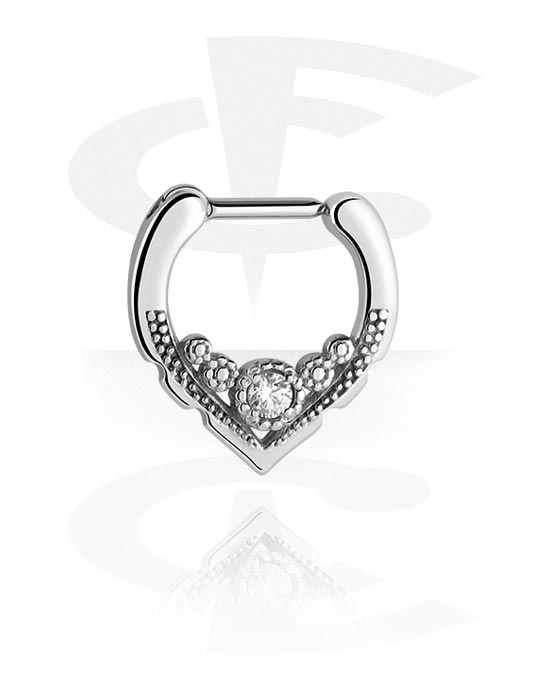Nose Jewelry & Septums, Septum clicker (surgical steel, silver, shiny finish) with crystal stone, Surgical Steel 316L
