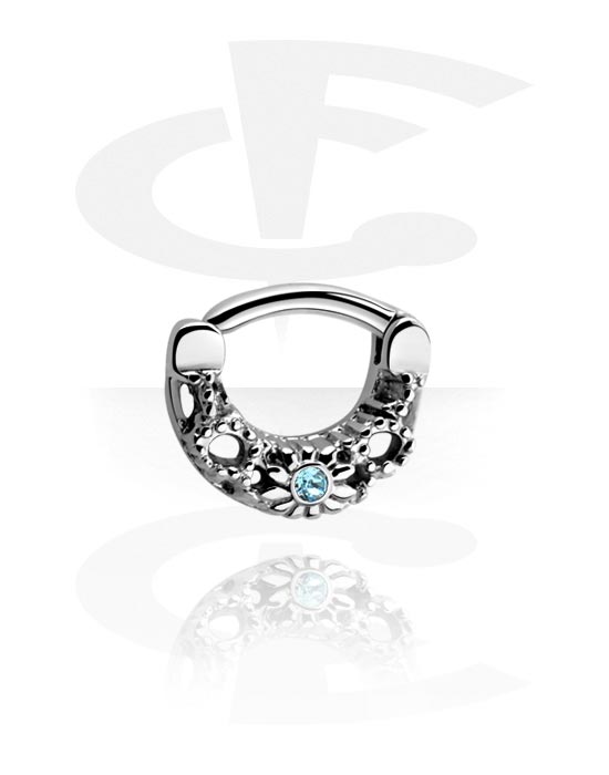 Piercinggyűrűk, Multi-purpose clicker (surgical steel, silver, shiny finish) val vel Kristálykő, Sebészeti acél, 316L