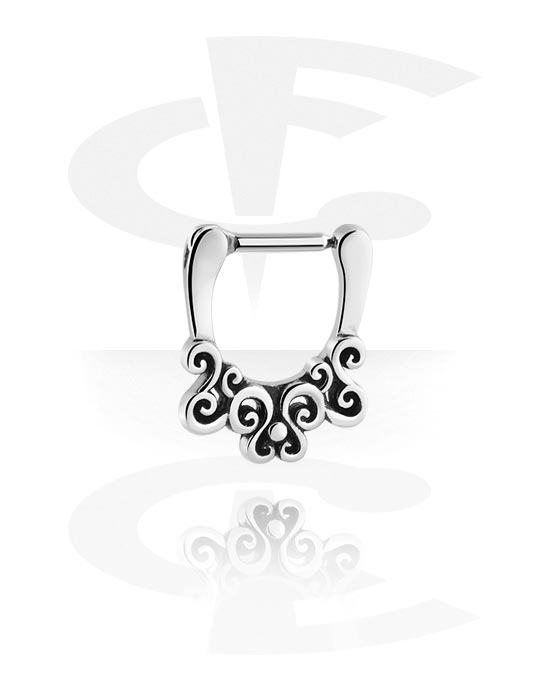 Piercings para o nariz, Septum clicker (aço cirúrgico, prata, brilhante) com design vintage, Aço cirúrgico 316L