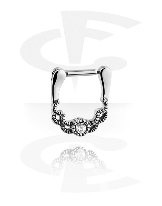 Nose Jewelry & Septums, Septum clicker (surgical steel, silver, shiny finish) with crystal stone, Surgical Steel 316L
