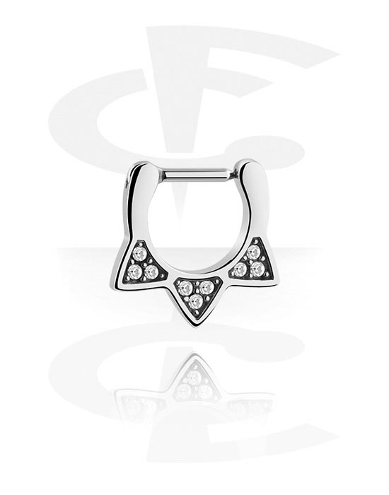 Piercings para o nariz, Septum clicker (aço cirúrgico, prata, brilhante) com pedras de cristal, Aço cirúrgico 316L