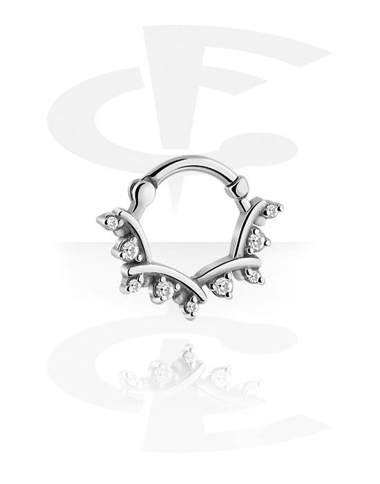 Piercings nez & Septums, Septum clicker (acier chirurgical, argent, finition brillante) avec pierres en cristal, Acier chirurgical 316L