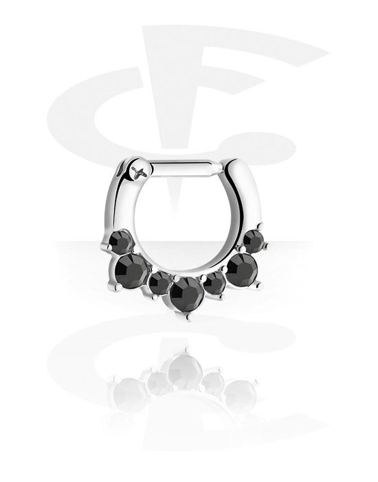 Nose Jewelry & Septums, Septum clicker (surgical steel, silver, shiny finish) with crystal stones, Surgical Steel 316L