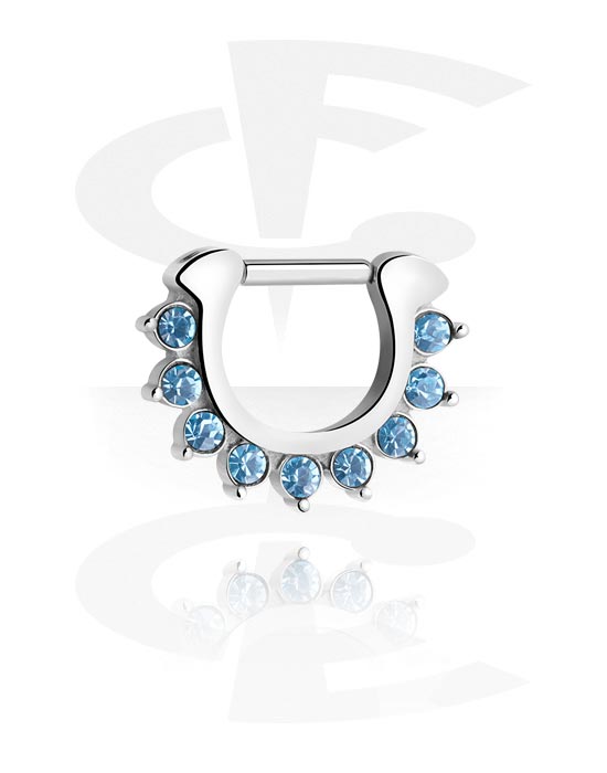 Nose Jewellery & Septums, Septum clicker (surgical steel, silver, shiny finish) with crystal stones, Surgical Steel 316L