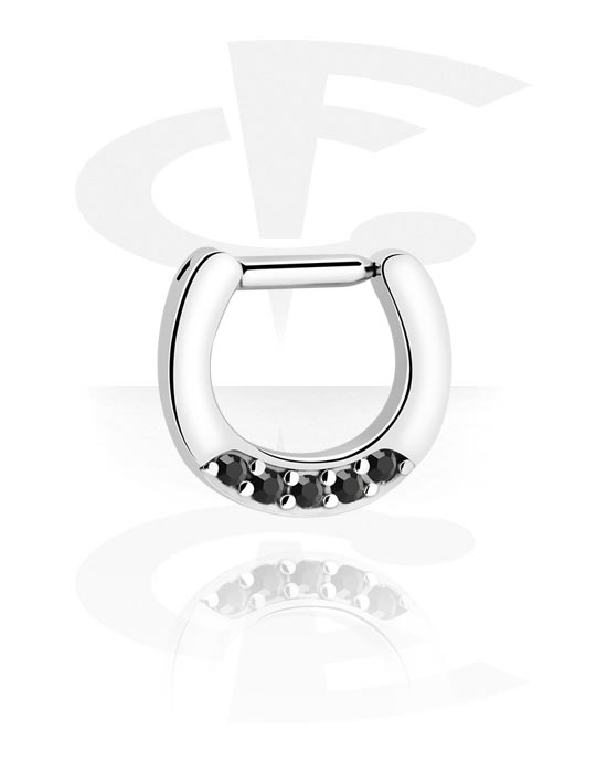 Nesestaver og -ringer, Septum-clicker (kirurgisk stål, sølv, skinnende finish) med krystallsteiner, Kirurgisk stål 316L