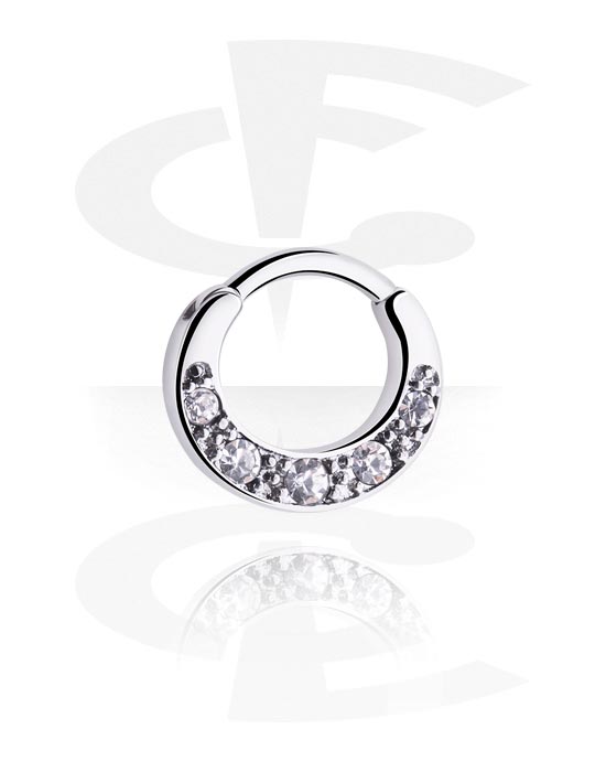 Piercing Ringe, Piercing-Klicker (Chirurgenstahl, silber, glänzend) mit Kristallsteinchen, Chirurgenstahl 316L