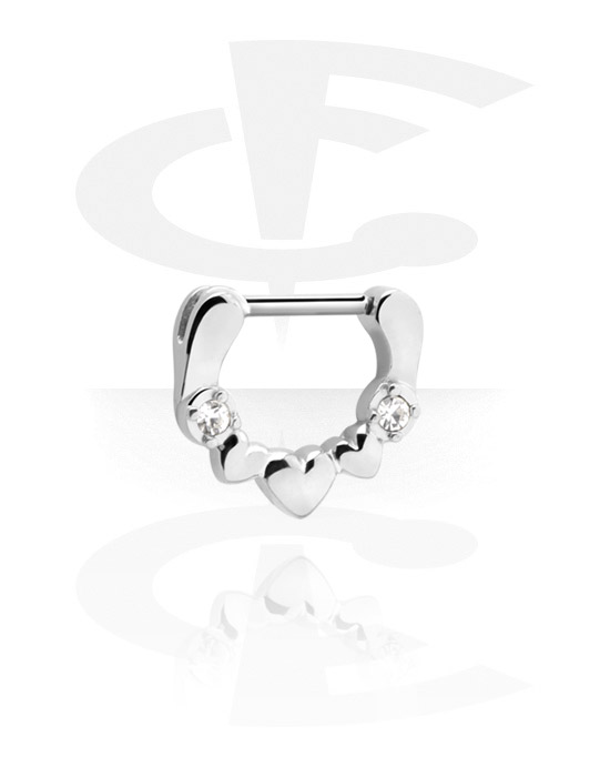Nesestaver og -ringer, Septum-clicker (kirurgisk stål, sølv, skinnende finish) med hjertefeste og krystallsteiner, Kirurgisk stål 316L