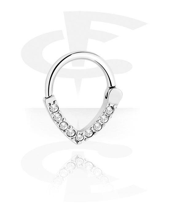 Piercing ad anello, Multi-purpose clicker (acciaio chirurgico, argento, finitura lucida) con cristallini, Acciaio chirurgico 316L