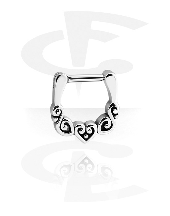 Nose Jewelry & Septums, Septum clicker (surgical steel, silver, shiny finish) with heart design, Surgical Steel 316L