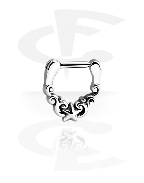 Nose Jewellery & Septums, Septum clicker (surgical steel, silver, shiny finish) with star design, Surgical Steel 316L