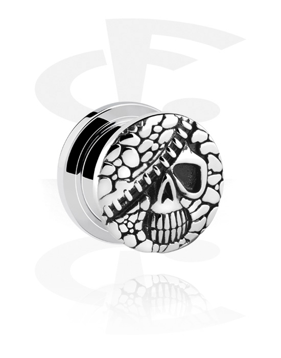 Tunnels & Plugs, Screw-on tunnel (surgical steel, silver, shiny finish) with skull design, Surgical Steel 316L