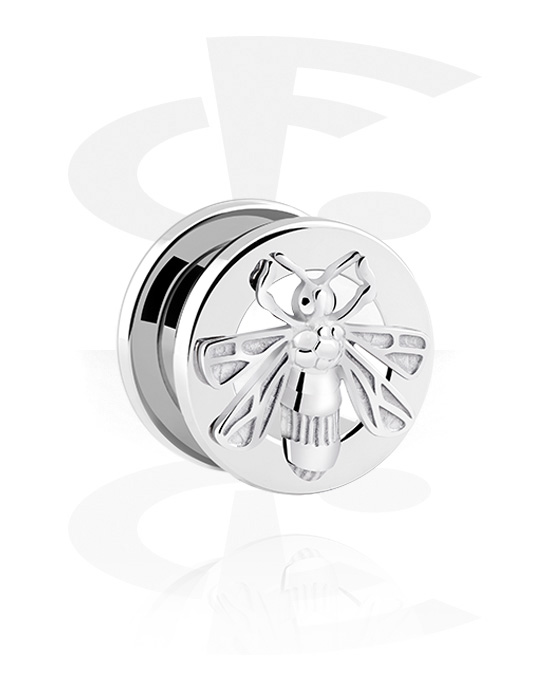 Tunnels & Plugs, Screw-on tunnel (surgical steel, silver, shiny finish) with bee design, Surgical Steel 316L