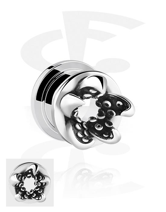 Tunnels & Plugs, Screw-on tunnel (steel, silver, shiny finish) with octopus design, Surgical Steel 316L