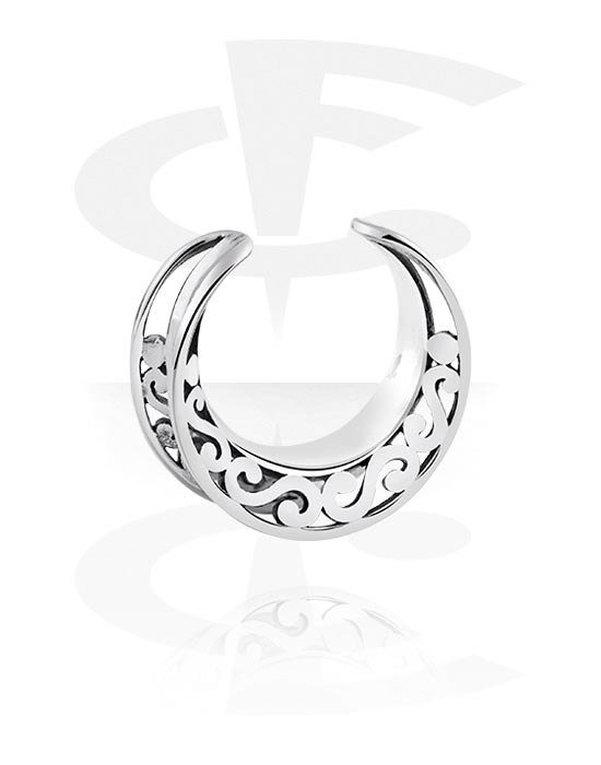 Tunnels & Plugs, Half tunnel (steel, silver, shiny finish) with ornament, Surgical Steel 316L