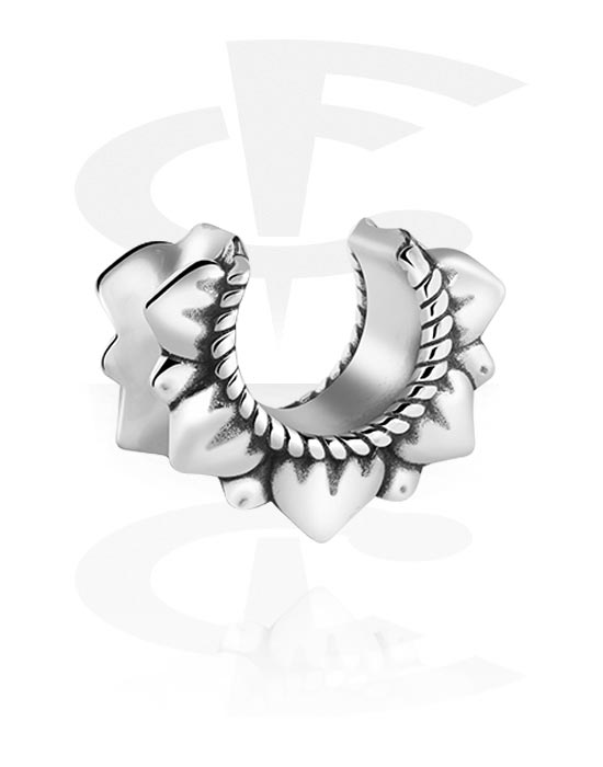 Tunnels & Plugs, Half tunnel (surgical steel, silver, shiny finish) with flower design, Surgical Steel 316L